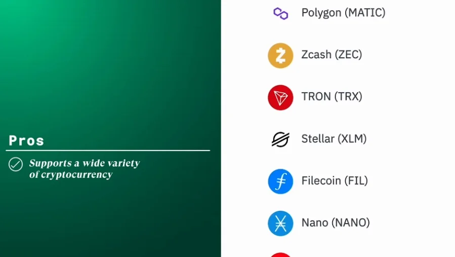A list display of multiple cryptocurrencies supported natively in Trust Wallet.