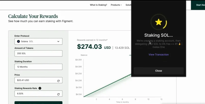 Success screen in Phantom wallet confirming that a staking account has been created and funds are being delegated.