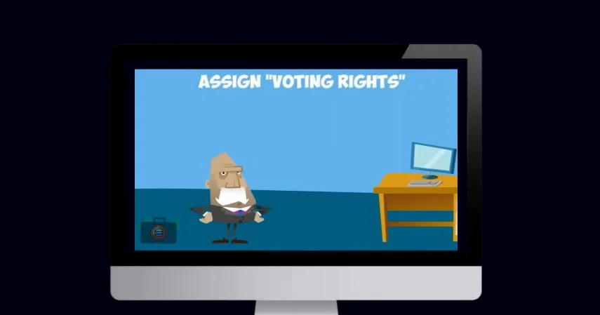Animation representing the assignment of voting rights on the Solana blockchain.