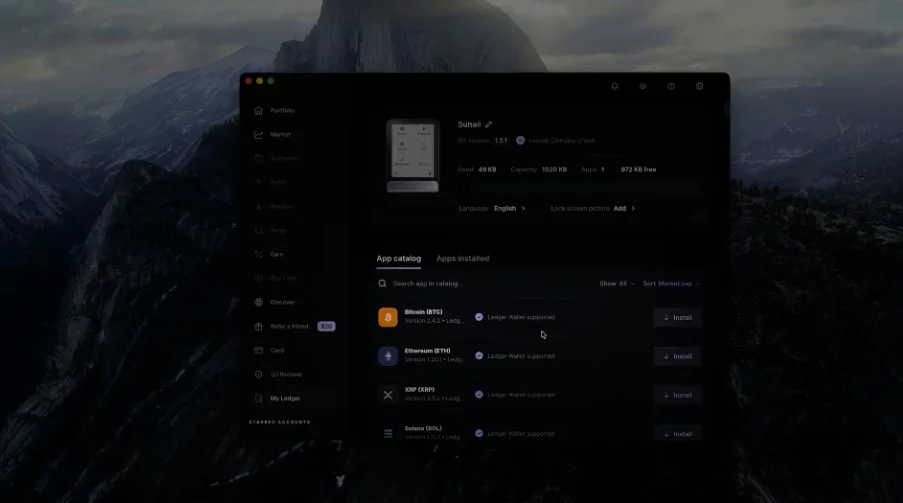 App catalog showing various cryptocurrency apps available for installation.
