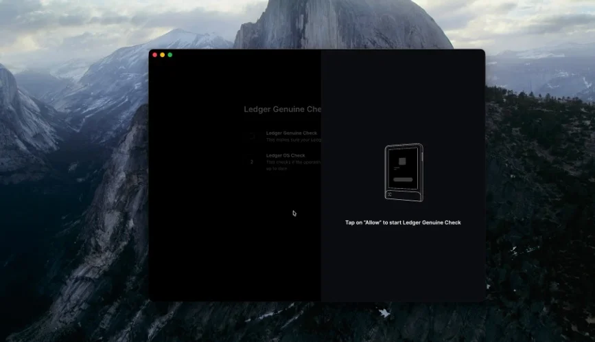Ledger genuine check screen showing successful device verification.
