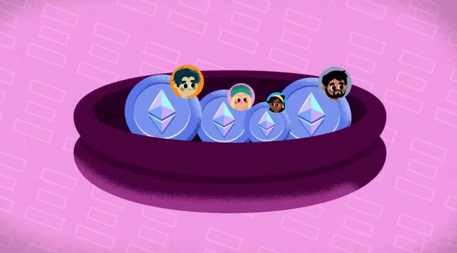 Illustration showing receipt tokens representing staked ETH within a pool.