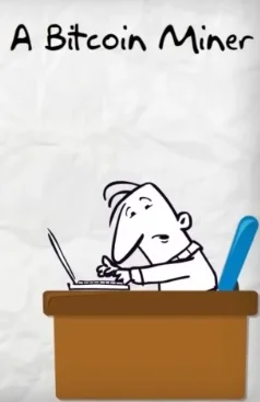 Simple drawing of a miner with a laptop computer