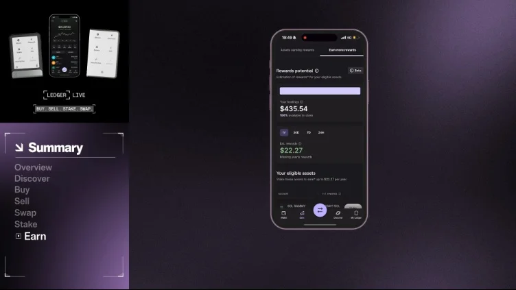 Earn dashboard displaying earned rewards