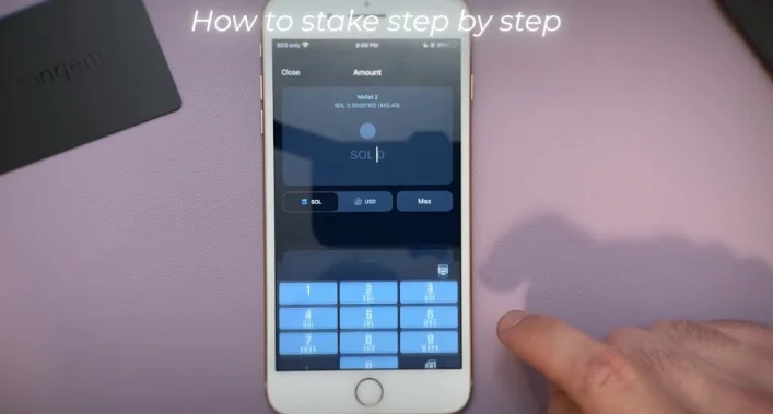 Amount entry screen for staking Solana.