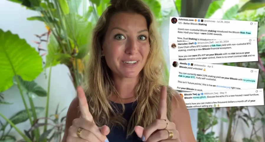 Several tweets discussing 'Risk-Free' Bitcoin staking being displayed, emphasizing the false claims.