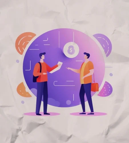 Animation showing two people transacting directly with one another