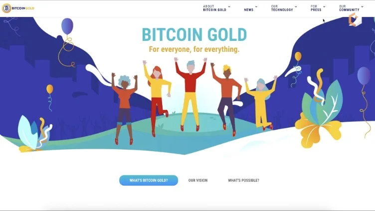 A screenshot of the official website for Bitcoin Gold.