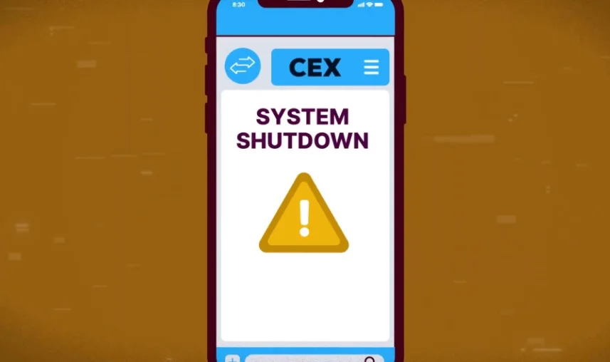 Warning symbol indicating a potential risk or system failure on a centralized exchange app.