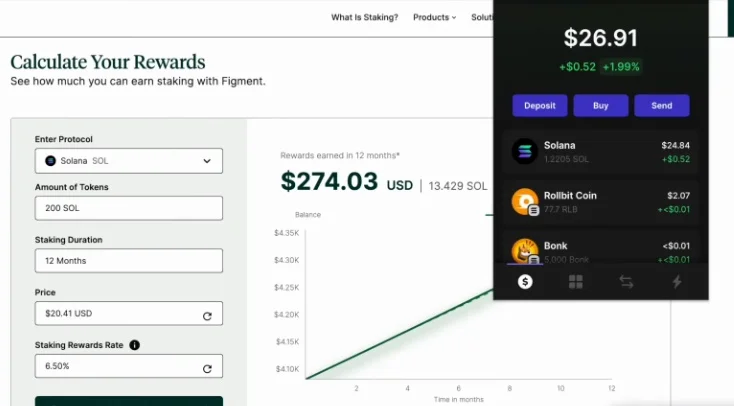 Phantom wallet browser extension interface showing wallet balance and options to deposit, buy, or send crypto.