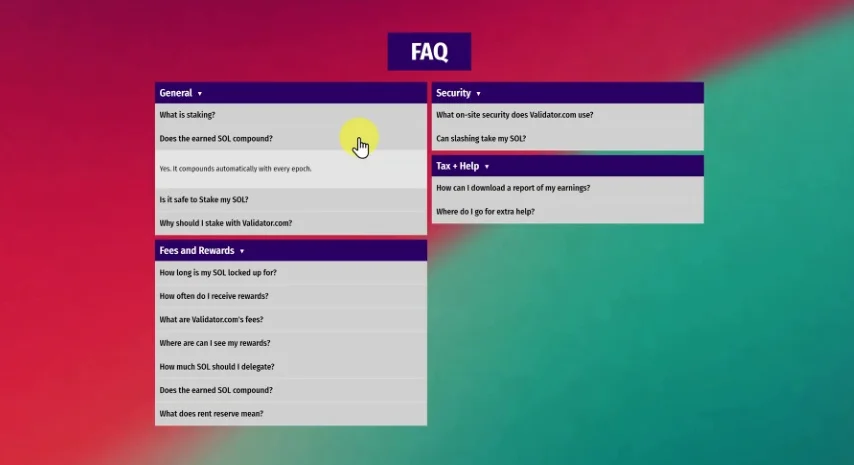 Summary graphic stating 'Does the earned SOL compound?' with the answer 'Yes, it compounds automatically with every epoch.'