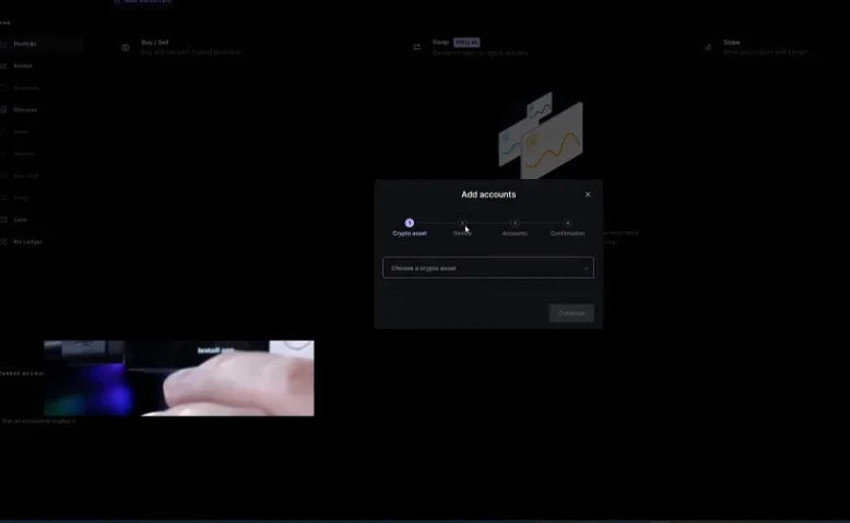 Ledger Live UI displaying the process for adding cryptocurrency accounts.