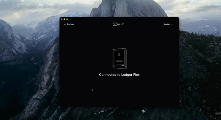 Screen showing connection to Ledger Flex.