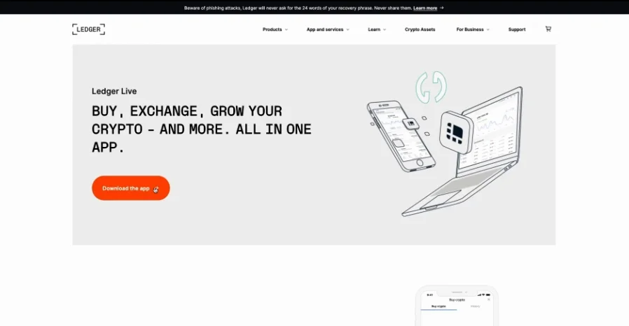The Ledger Live download screen displaying options for Desktop and Mobile.