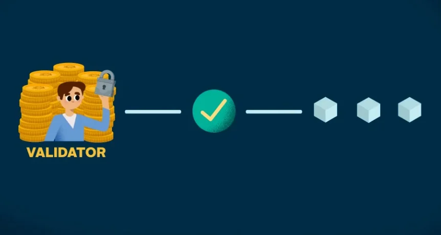 Animation demonstrating how validator staking contributes to blockchain security and consensus.