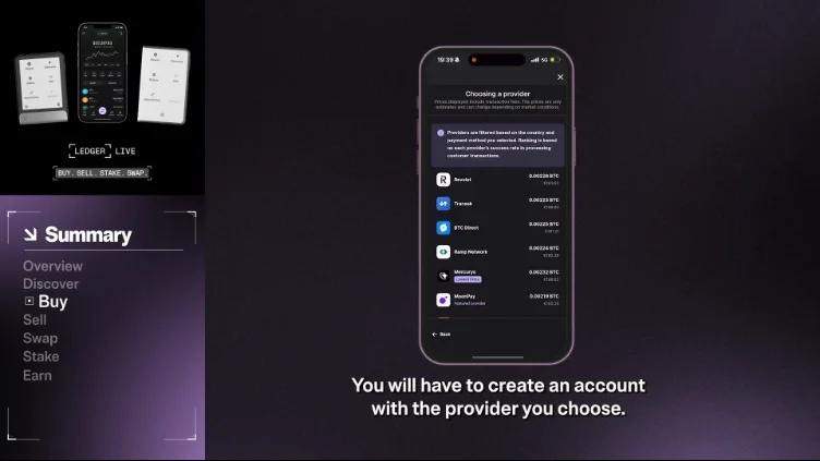 List of available cryptocurrency buy providers