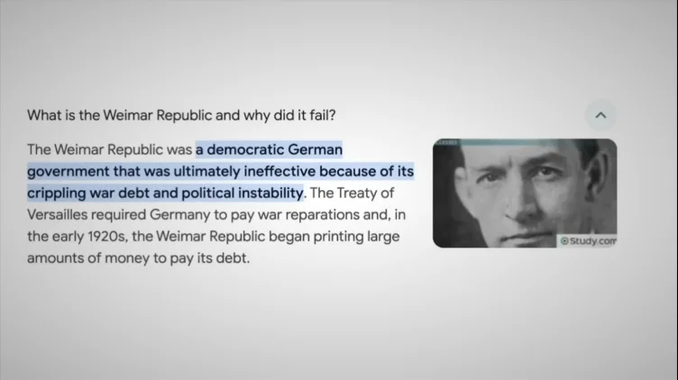 Text graphic showing historical context of the Weimar Republic's failure